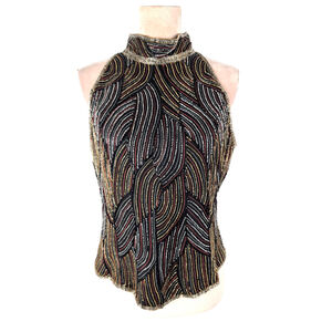 Vintage Adrianna Papell Boutique Evening Beaded Silk Halter Top Sz L Flapper